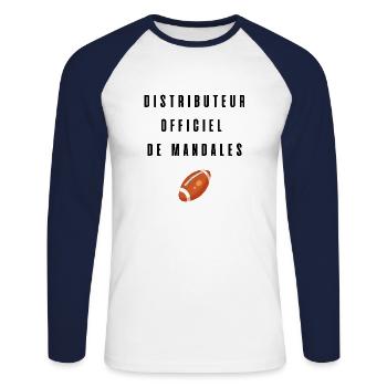 Distributeur officiel de mandales t-shirt rugby - T-shirt baseball manches longues Homme - blanc/marine - Devant - Nik (191cm)