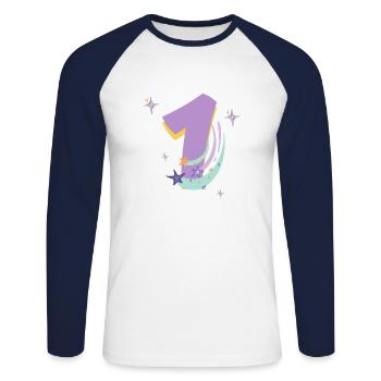 1 er anniversaire espace - T-shirt baseball manches longues Homme - blanc/marine - Devant - Nik (191cm)