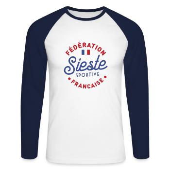 Fédération Française de SIESTE SPORTIVE - T-shirt baseball manches longues Homme - blanc/marine - Devant - Nik (191cm)