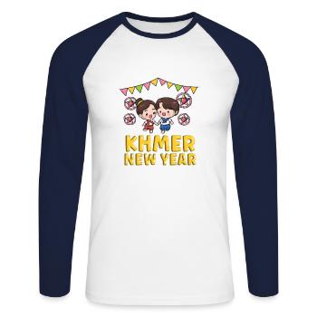 Cambodge Khmer Nouvel An Choul Chnam I Cadeau - T-shirt baseball manches longues Homme - blanc/marine - Devant - Nik (191cm)