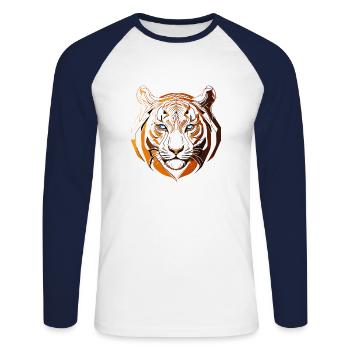 Der Tiger - Unisex Baseballshirt langarm - Weiß/Navy - Vorne - Nik (191cm)