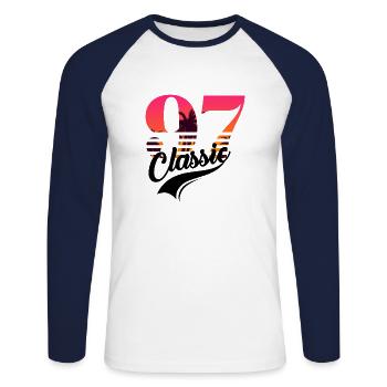 Vintage 1997-97th Anniversary - Unisex Long Sleeve Baseball T-Shirt - white/navy - Front - Nik (191cm)