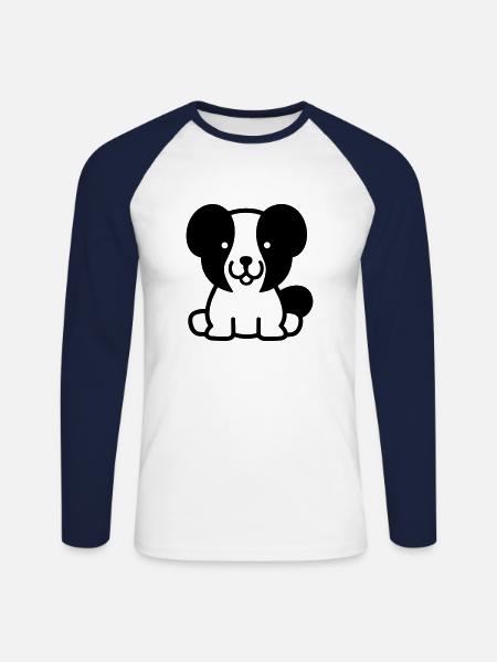 Chien - T-shirt baseball manches longues Homme - blanc/marine