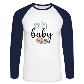 Oh Baby - Unisex Baseballshirt langarm - Weiß/Navy - Vorne - Nik (191cm)
