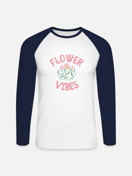 Flower Vibes - Unisex Baseballshirt langarm - Weiß/Navy