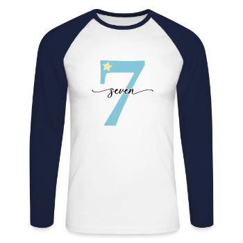 7th birthday seven years - Unisex Long Sleeve Baseball T-Shirt - white/navy - Front - Nik (191cm)