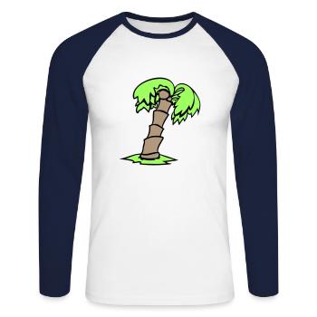 Palm Tree Island Tree Plage Vacances Noix de Mer Cool - T-shirt baseball manches longues Homme - blanc/marine - Devant - Nik (191cm)