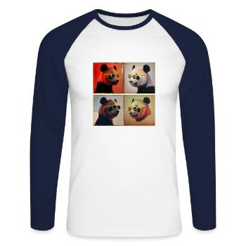 "Story of the Yellow Panda." - Unisex Baseballshirt langarm - Weiß/Navy - Vorne - Nik (191cm)