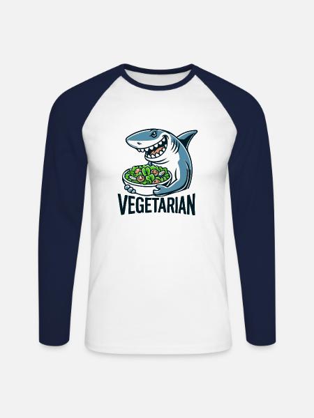 Vegetarian shark - Unisex Long Sleeve Baseball T-Shirt - white/navy