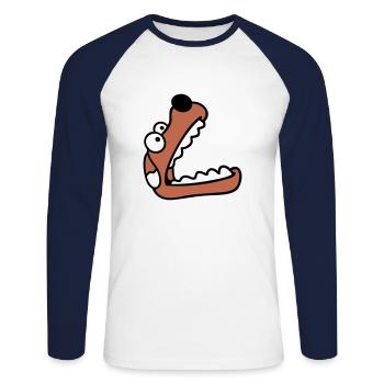 Dog Big Mouth Snout Hunger Looking Up - Unisex Long Sleeve Baseball T-Shirt - white/navy - Front - Nik (191cm)