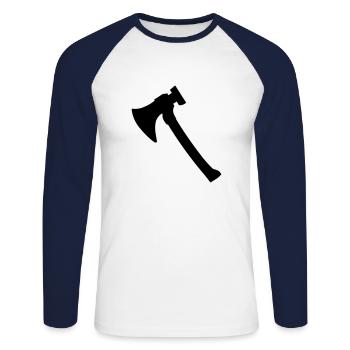 axe - Unisex Long Sleeve Baseball T-Shirt - white/navy - Front - Nik (191cm)