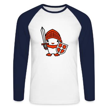 Duck Knight Armor Sword Shield Helmet Fighter - Unisex Long Sleeve Baseball T-Shirt - white/navy - Front - Nik (191cm)