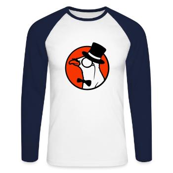 Sir Vogel Zylinder Hut Monokel Brille reicher Herr - Unisex Baseballshirt langarm - Weiß/Navy - Vorne - Nik (191cm)