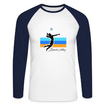 Beach-volleyeur - T-shirt baseball manches longues Homme - blanc/marine - Devant - Nik (191cm)