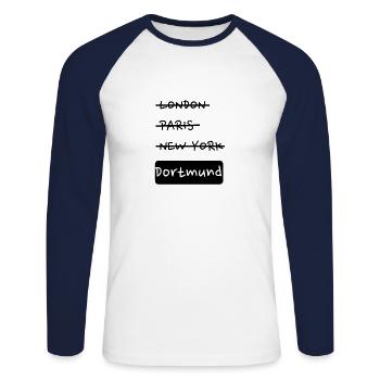 Dortmund - best city in the world, Germany - Unisex Long Sleeve Baseball T-Shirt - white/navy - Front - Nik (191cm)