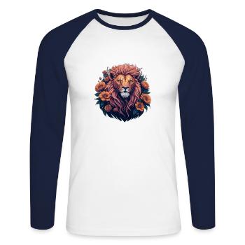 Lion - IA générative - T-shirt baseball manches longues Homme - blanc/marine - Devant - Nik (191cm)