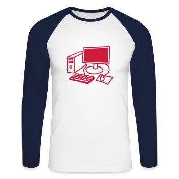 computer_1c - T-shirt baseball manches longues Homme - blanc/marine - Devant - Nik (191cm)