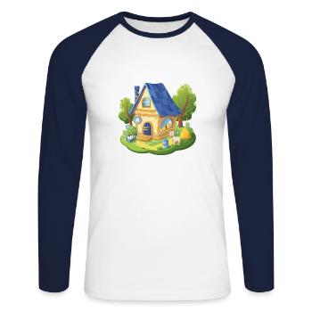 Märchen Haus des Milchmanns blau - Unisex Baseballshirt langarm - Weiß/Navy - Vorne - Nik (191cm)