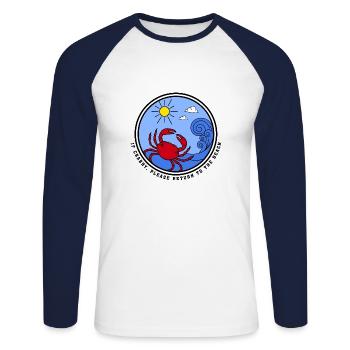 Krabbe und meer - Unisex Baseballshirt langarm - Weiß/Navy - Vorne - Nik (191cm)