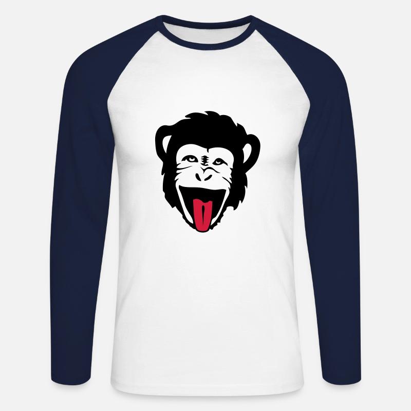 Affe Gorilla Affe Header1 - Unisex Baseballshirt langarm - Weiß/Navy