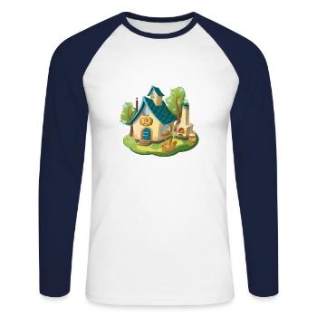 Fairytale House Bakery Bread and Pretzel - Unisex Long Sleeve Baseball T-Shirt - white/navy - Front - Nik (191cm)