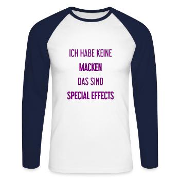 Keine Macken, nur Special Effects! - Unisex Baseballshirt langarm - Weiß/Navy - Vorne - Nik (191cm)