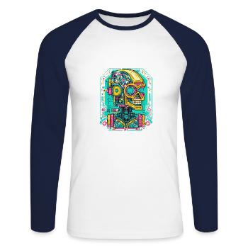 Robot IA Cyberpunk - T-shirt baseball manches longues Homme - blanc/marine - Devant - Nik (191cm)