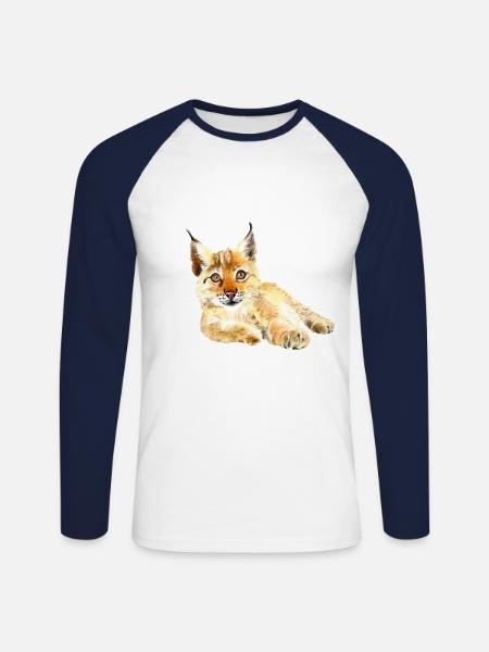 Kleiner Luchs fläzt - Unisex Baseballshirt langarm - Weiß/Navy