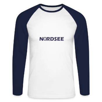 Nordsee - Unisex Baseballshirt langarm - Weiß/Navy - Vorne - Nik (191cm)