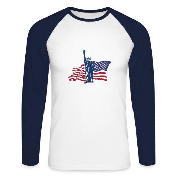 USA Flagge Amerika - Unisex Baseballshirt langarm - Weiß/Navy - Vorne - Nik (191cm)