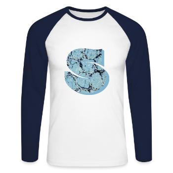 e 55 s - Unisex Baseballshirt langarm - Weiß/Navy - Vorne - Nik (191cm)