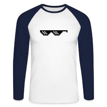 thug lunettes gangster cool cadeau pixel lunette - T-shirt baseball manches longues Homme - blanc/marine - Devant - Nik (191cm)
