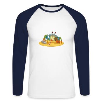 Crabe musicien avec violon sur la plage - T-shirt baseball manches longues Homme - blanc/marine - Devant - Nik (191cm)