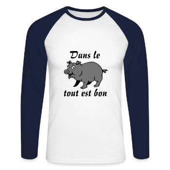 bon cochon - T-shirt baseball manches longues Homme - blanc/marine - Devant - Nik (191cm)