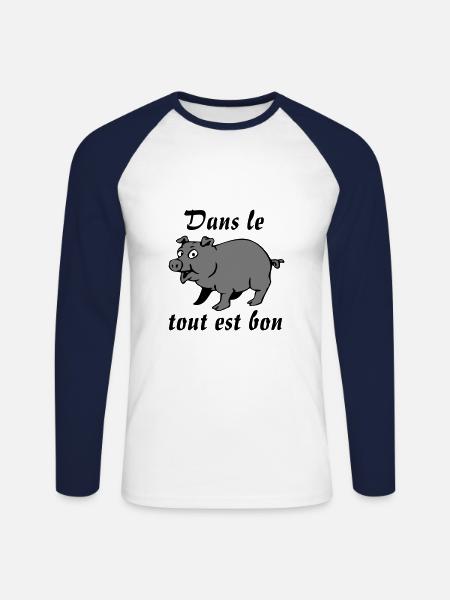 bon cochon - T-shirt baseball manches longues Homme - blanc/marine