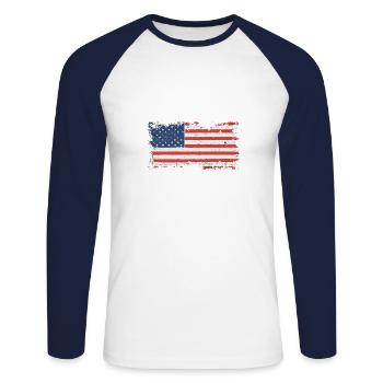 USA Flagge Amerika - Unisex Baseballshirt langarm - Weiß/Navy - Vorne - Nik (191cm)