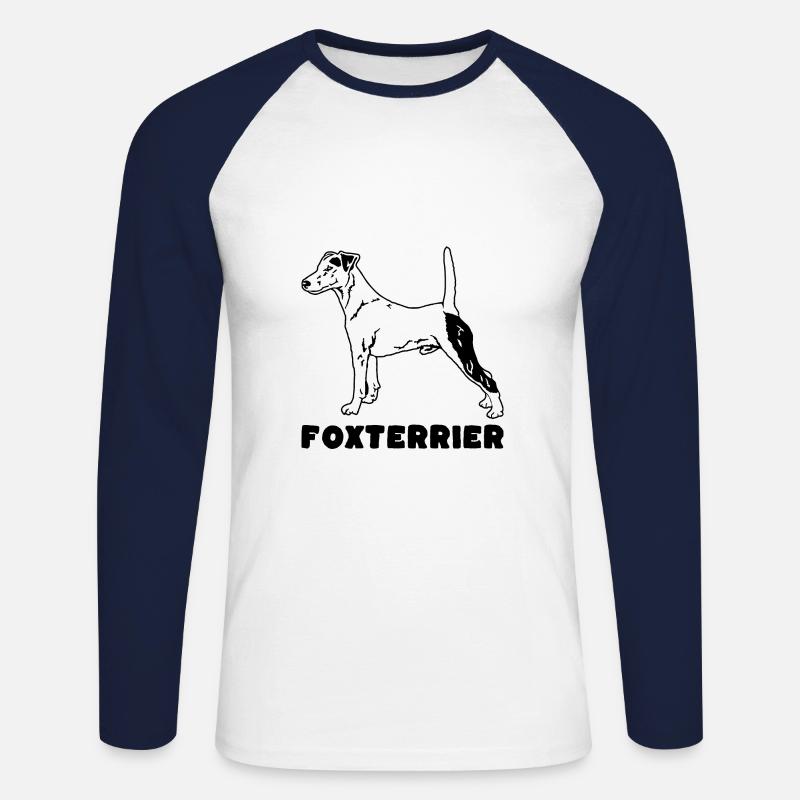 Foxterrier stehend mit Text - Unisex Baseballshirt langarm - Weiß/Navy