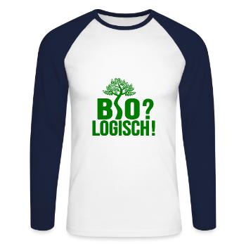 Bio? Logisch! - Unisex Baseballshirt langarm - Weiß/Navy - Vorne - Nik (191cm)