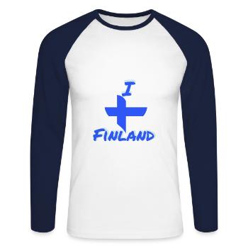 finland - Unisex Baseballshirt langarm - Weiß/Navy - Vorne - Nik (191cm)