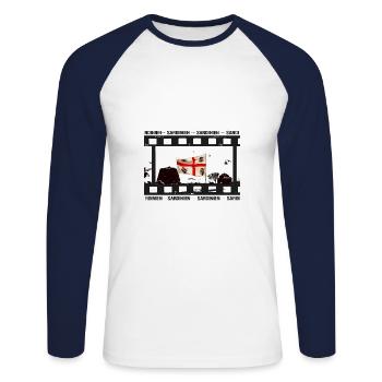 Sardinien Filmstrip - Unisex Baseballshirt langarm - Weiß/Navy - Vorne - Nik (191cm)