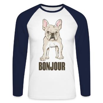 Bonjour - T-shirt baseball manches longues Homme - blanc/marine - Devant - Nik (191cm)