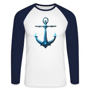 Küstendeern blauer Anker - Unisex Baseballshirt langarm - Weiß/Navy - Vorne - Nik (191cm)