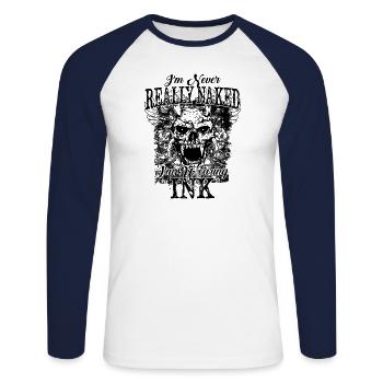 ✒ Skull Tattoos > I'm Wearing Ink - Unisex Baseballshirt langarm - Weiß/Navy - Vorne - Nik (191cm)