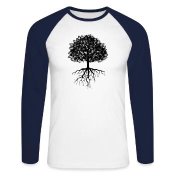 arbre - T-shirt baseball manches longues Homme - blanc/marine - Devant - Nik (191cm)