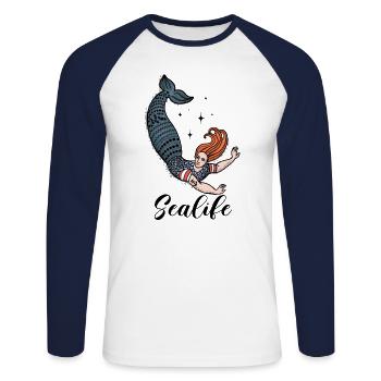 Sealife Nixe - Unisex Baseballshirt langarm - Weiß/Navy - Vorne - Nik (191cm)
