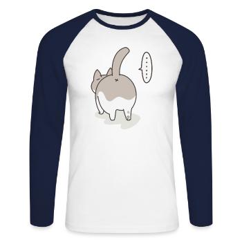 Chat par derrière - T-shirt baseball manches longues Homme - blanc/marine - Devant - Nik (191cm)
