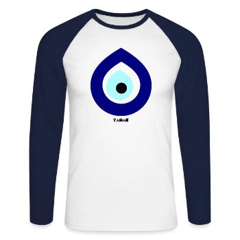 Nazar Boncuk - Blaues Auge (mit Logo) - Unisex Baseballshirt langarm - Weiß/Navy - Vorne - Nik (191cm)