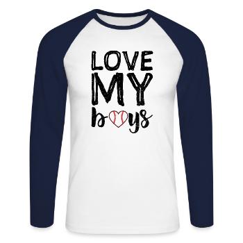 Love My Boys - baseball - Unisex Long Sleeve Baseball T-Shirt - white/navy - Front - Nik (191cm)