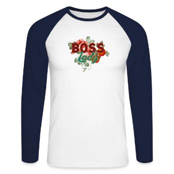 Boss Lady - Unisex Long Sleeve Baseball T-Shirt - white/navy - Front - Nik (191cm)