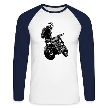 Moto Lifestyle / Moto / Motocycliste - T-shirt baseball manches longues Homme - blanc/marine - Devant - Nik (191cm)